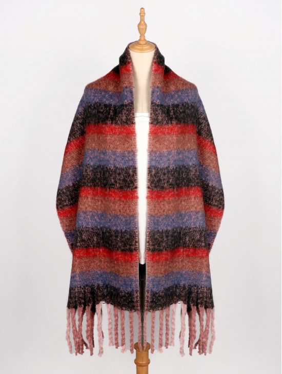 Striped Blanket Scarf W/ Tassels